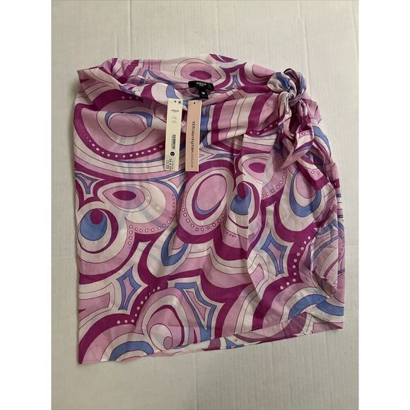 AQUA Swim Printed Cover Up Pareo Women's One Size Pink Swirl Adjustable Tie~ - Picture 2 of 10